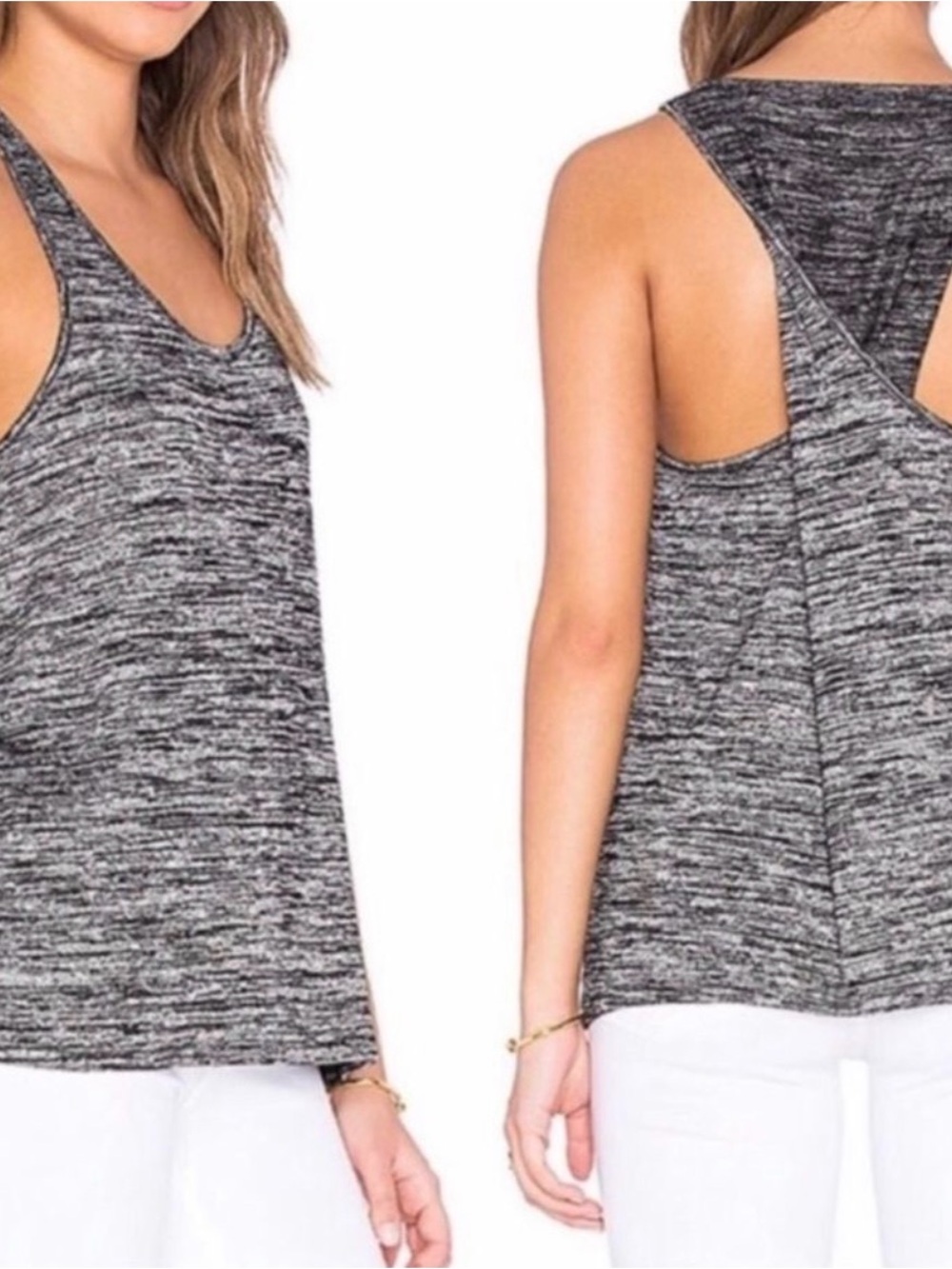 #796 RAG & BONE/JEAN Heathered Black Twist Back Tank Top